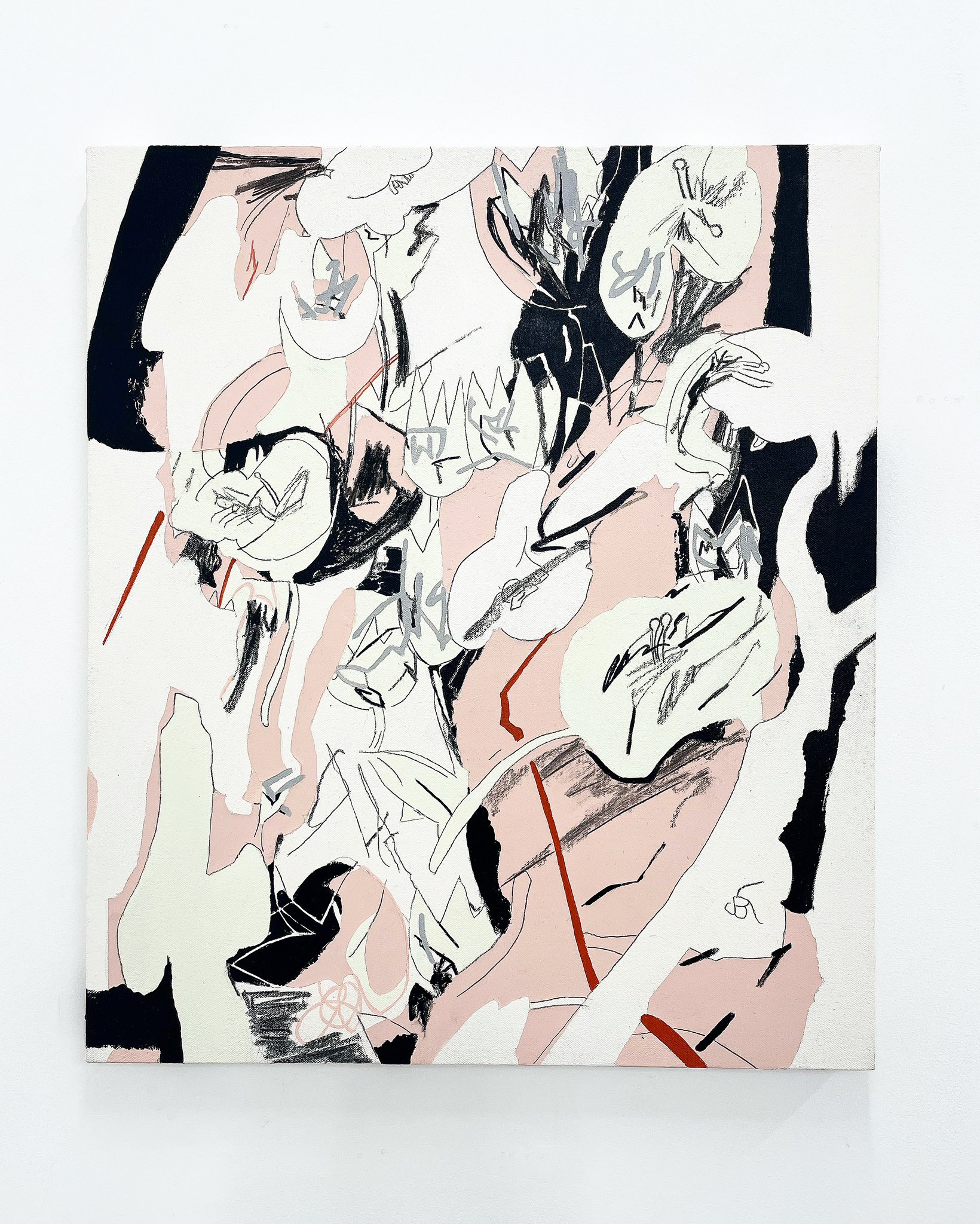 参考作品　渋谷七奈《おやすみ～(AM01:05) 》2022年 Acrylic paint, pencil, pen, charcoal and spray on canvas 530×455×30 mm