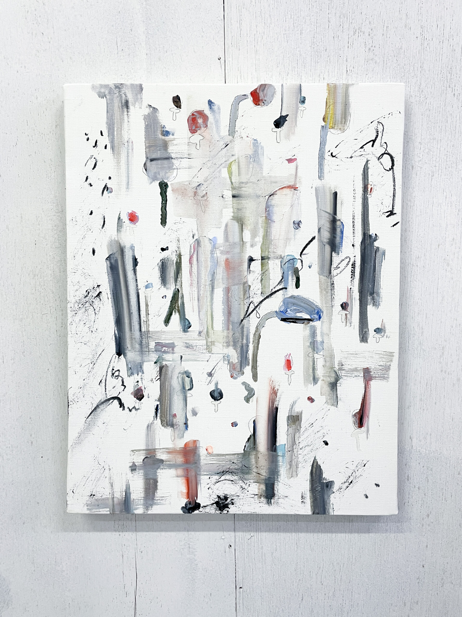 参考作品　渋谷七奈《おやすみ～(AM04:00)》2022年 Acrylic paint, pencil, pen and charcoal on canvas 41×31.8×2 cm