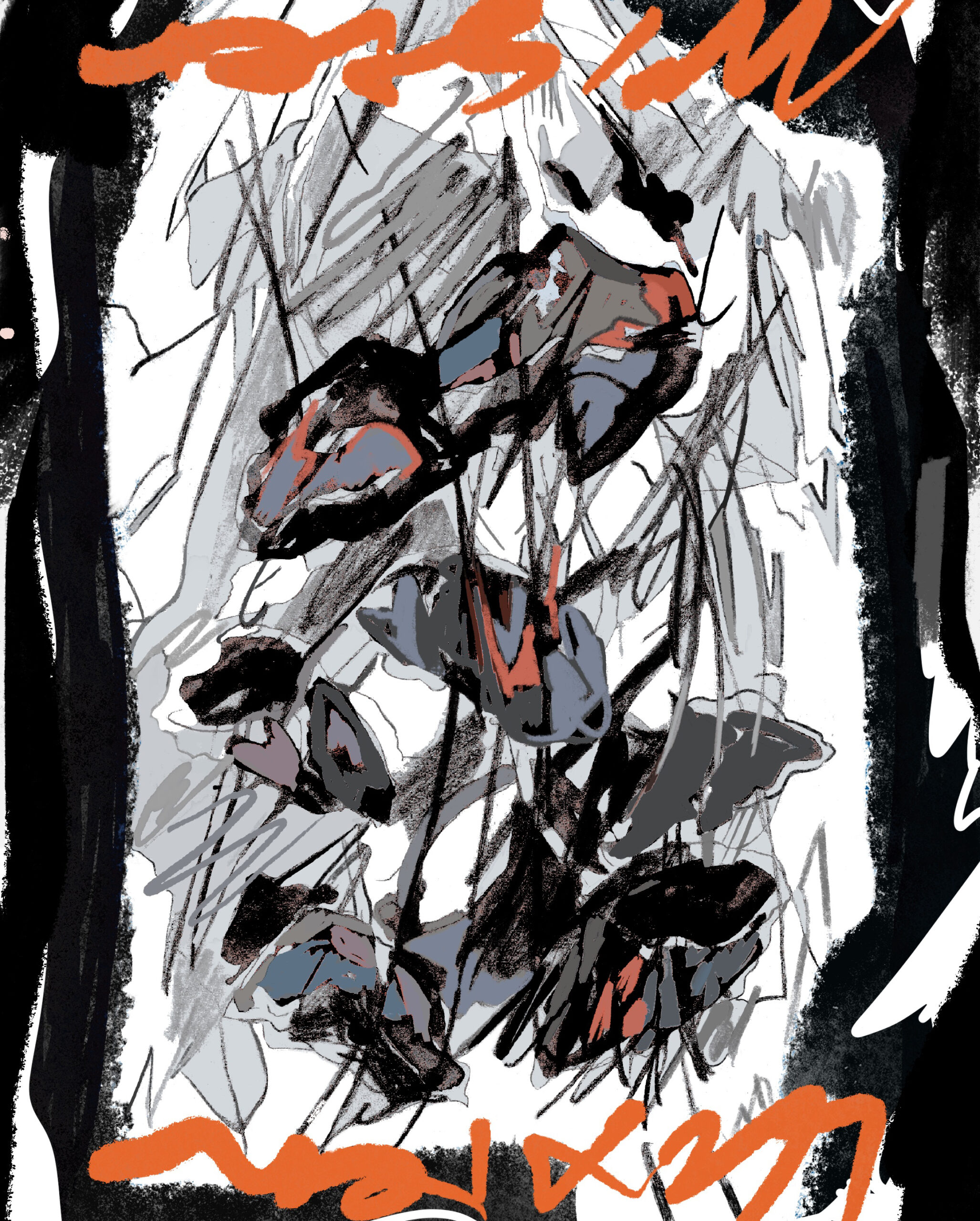 渋谷七奈《おはよう～(AM01:05)》2022年 Acrylic paint, pencil, pen, charcoal and spray on canvas 72.7×60.6×3 cm
